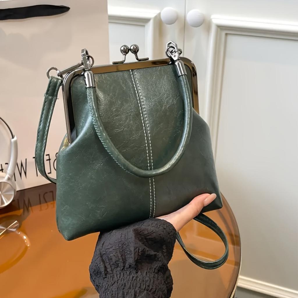 Vintage China-Chic Women's Handbag Temperament Clip On Commuter Crossbody Bag British Style Simple Shoulder Bag