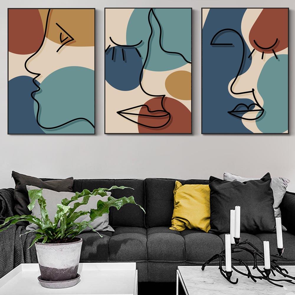 Abstract Art Minimalist Line Face Canvas Painting Four Color Pattern Matisse Poster Office Living Room Home Decoration Mural No Frame