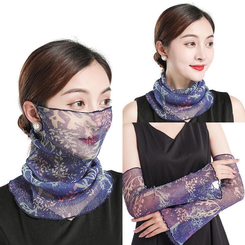 Summer Sunscreen Mask Women's Neck Protection Ear Hanging Veil Neck Scarf Anti-ultraviolet Silk Scarf Gauze Scarf