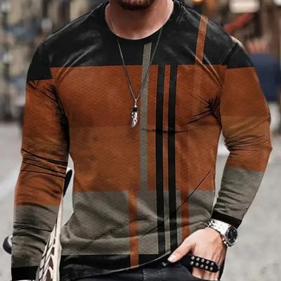 Men's Long Sleeve Retro 3D Print Color Block Print Vintage Novelty T-shirt Stylish Tees For Autumn Mens Clothing