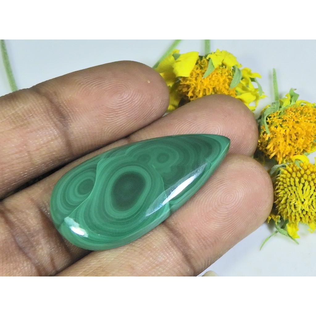 AA++ Natural Green Malachite Pear Cabochon Loose Gemstone 19X38X05MM 42Cts. D-09