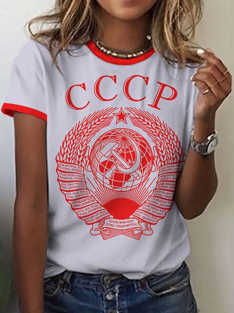 Russian T-Shirts CCCP Floral 3D Print Women's Short Sleeve Round Neck T Shirt Oversized Harajuku Tees Y2k Tops Female Clothing