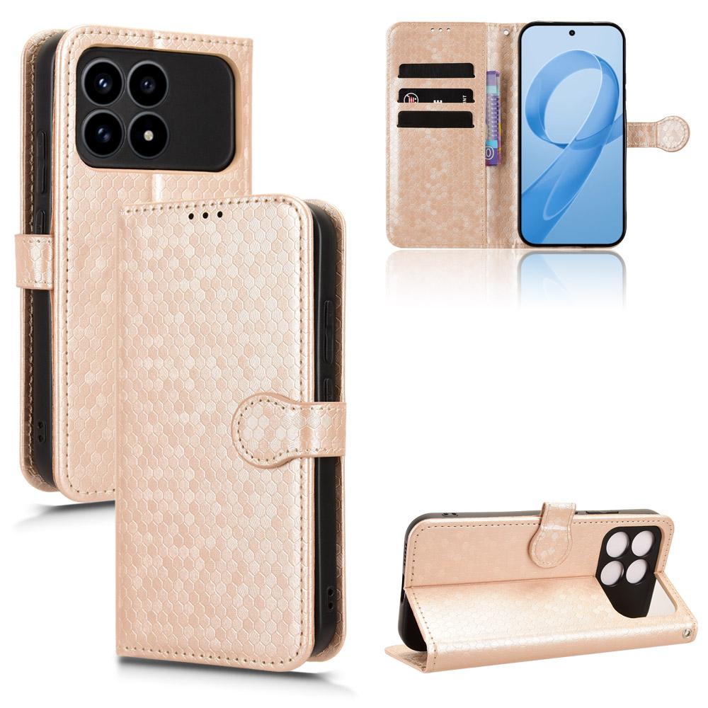 For Xiaomi Redmi K90 5G Wallet Case Dot Pattern Imprint PU Leather Phone Cover with Wrist Strap