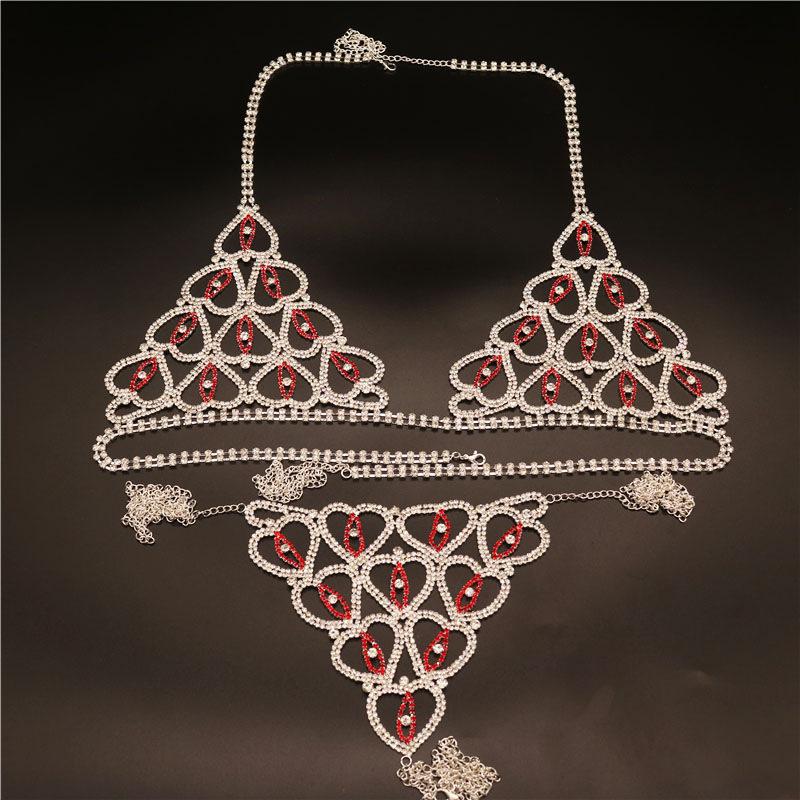 Cross-Border Hot Selling Exquisite Rhinestone Body Chains Shiny Sexy Heart-Shaped Bikini Bra T-Back Suit
