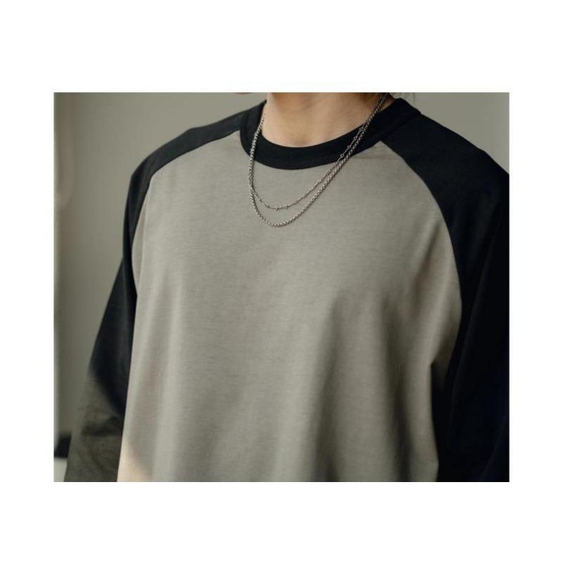 Spring Autumn Round Neck Loose Casual Sweatshirt Male Long Sleeve Patchwork T-shirt Men Cotton Pullover Tee Top