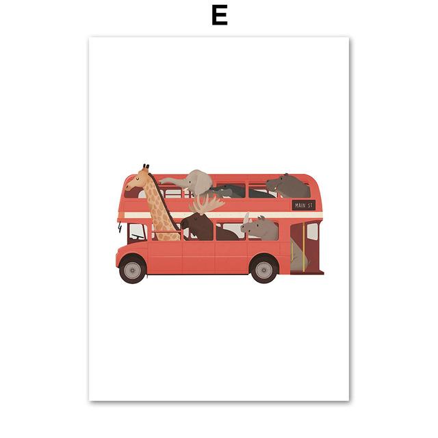 Cartoon Auto Giraffe Elefant Affe Bär Wand Kunst Leinwand Malerei Nordic Poster Und Drucke Tier Wand Bilder Kinderzimmer Dekor