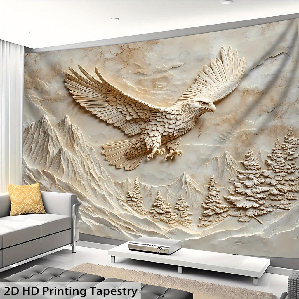 1Pc - Ultra Large Size- 2D Printing Exquisite Eagle Relief Landscape Photo Huge Digital Printing Tapestry, Aesthetic High-Defini