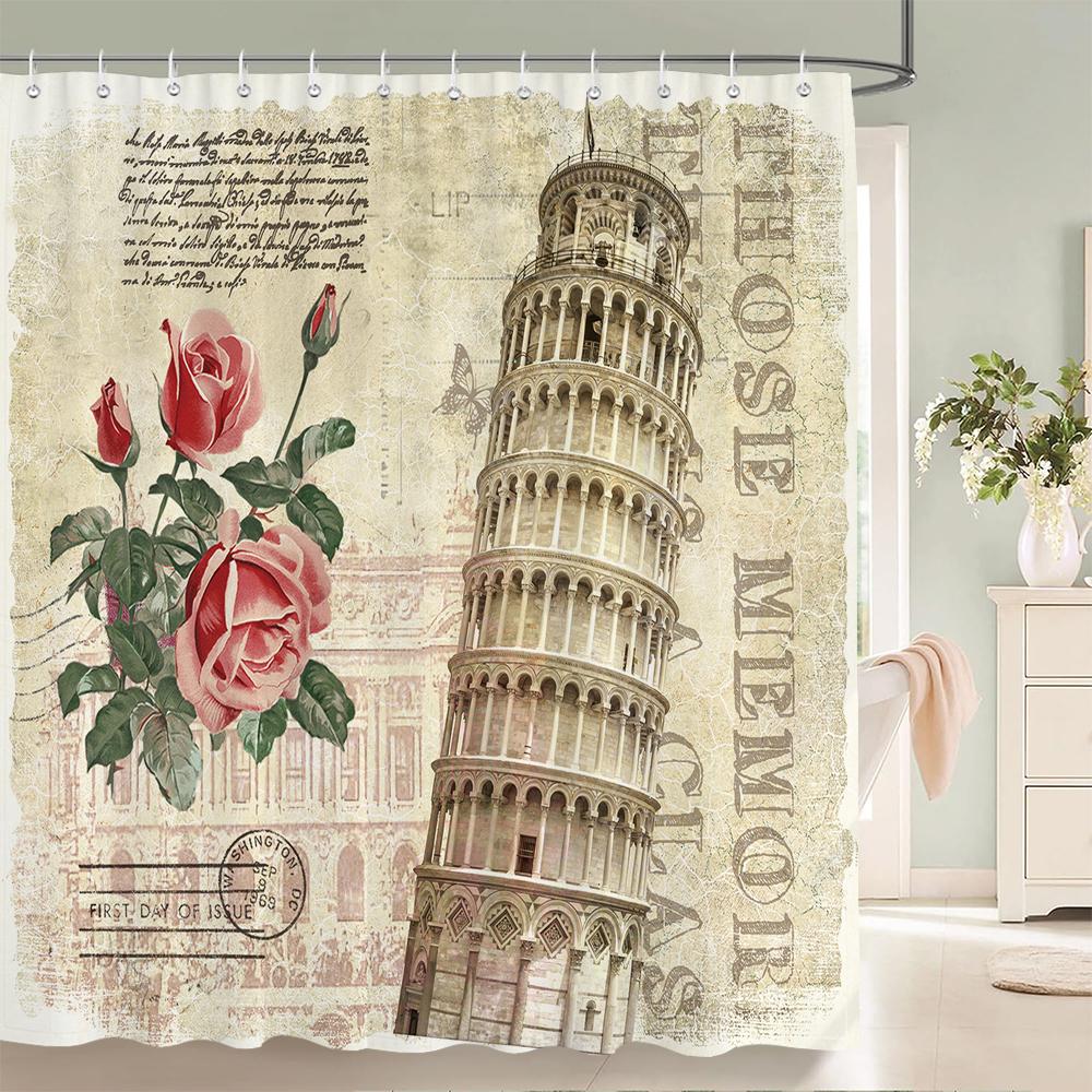 Bathroom Retro Flower-and-bird style Shower Curtain European style Art Polyester Fabric Shower Curtain 180 * 180CM with Hooks