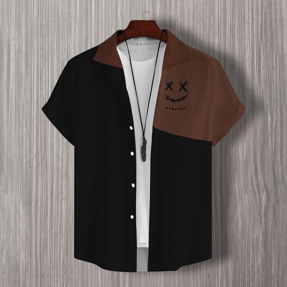 Simple 3d Patchwork Print Men's Shirt Hawaiian Shirts For Men Casual Man Clothes Loose Oversized High Quality Short Sleeve Shirt