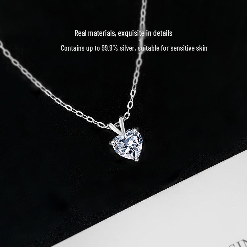 Qixi Gift: Moissanite Heart Necklace in 999 Pure Silver - Minimalist & Engravable Fashion