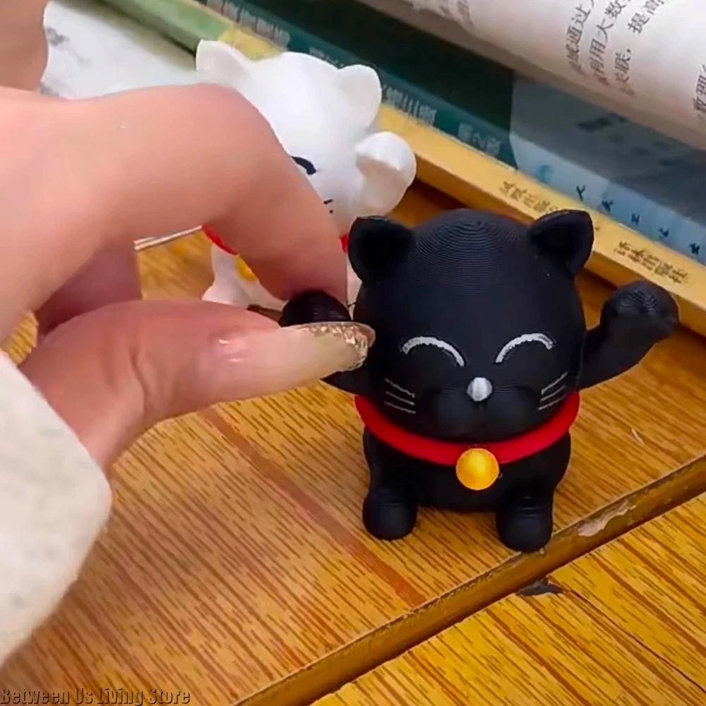 Rotatable Maneki Neko Retractable Gyroscope 3d Printed Cat Figure Creative Office Stress-relieving Toy Car Decoration Small Gift
