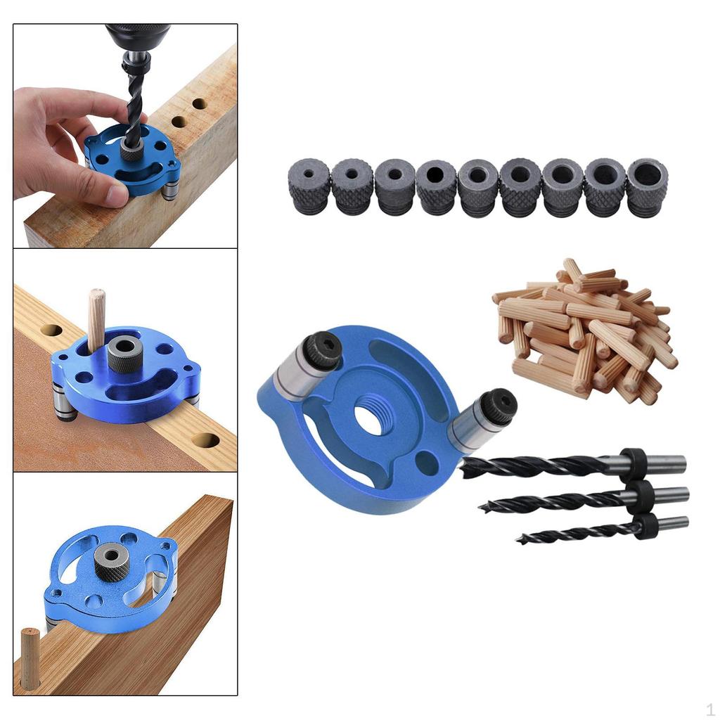 Portable Wood Hole Dowel Drill Guide Set 3 Bit Jig Pin Fixture 6 8 10mm Wide