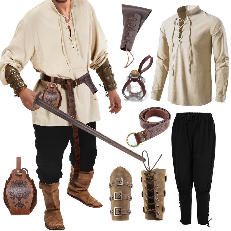 Halloween Mens Renaissance Costume Suit Accessories Medieval Pirate Shirt Cosplay Props
