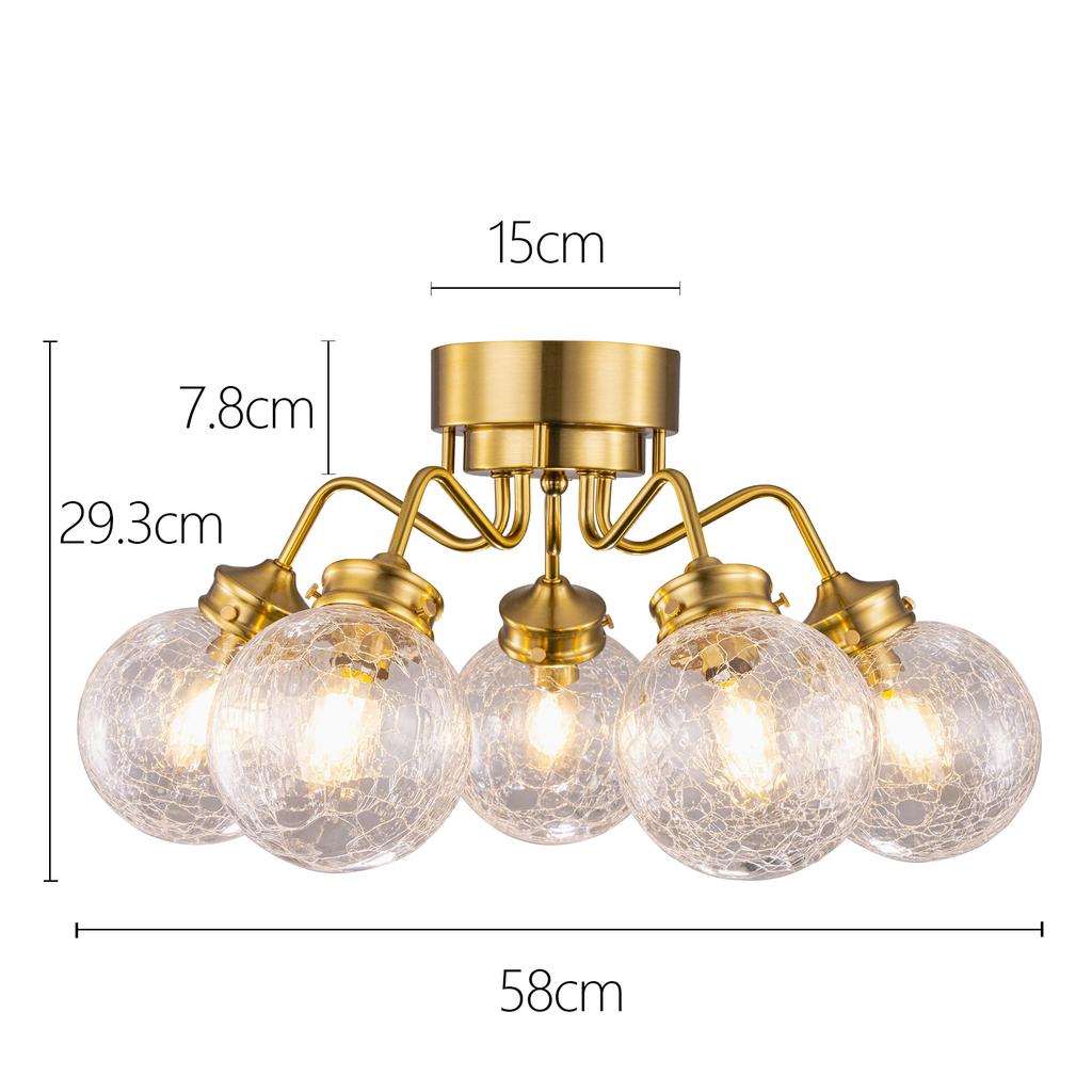 Chende Ceiling Light with Cracked Scandinavian Classic for Living Dining Antique Lighting Fixture 5-Light Glass, Style, LED, Brass, Retro, Bedroom,