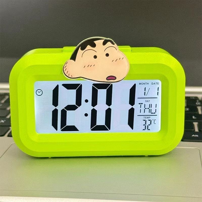 New Crayon Shin Shiba Alarm Clock Luminous Bedside Clock Simple Creative Multi Function Dormitory Study Desktop Clock