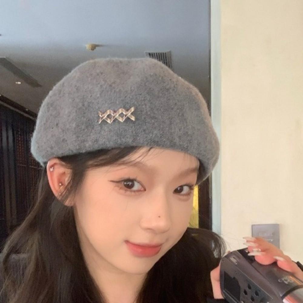 Solid Color Artist Cap Knitted Newsboy Hat Elegant Octagonal Cap  Autumn/Winter