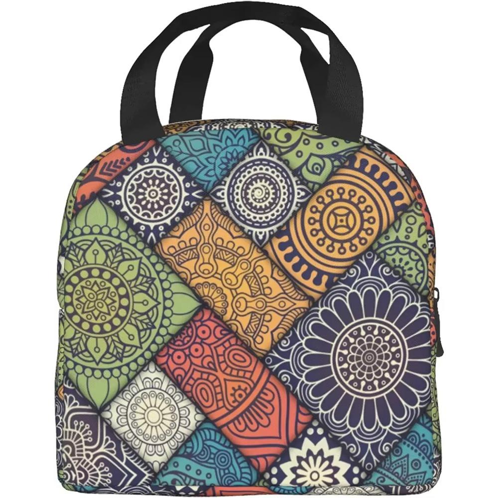 

Сумки для ланча Mandala для женщин, термосумка-холодильник с карманом, многоразовая для работы, школы, походов, пикника 22x20x13CM бежевый