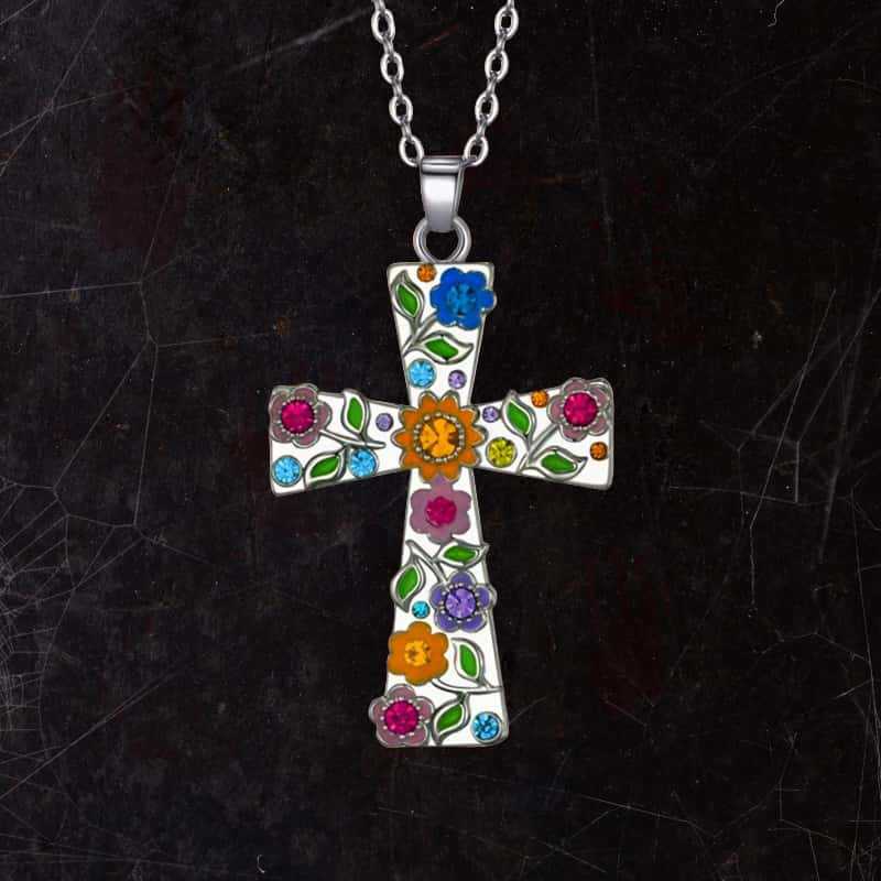 

Hip-hop Punk Inlay Colored Zircon Sun Flower Pendant Cross Pendant Necklace for Women Men Fashion Personality Jewelry Accessory