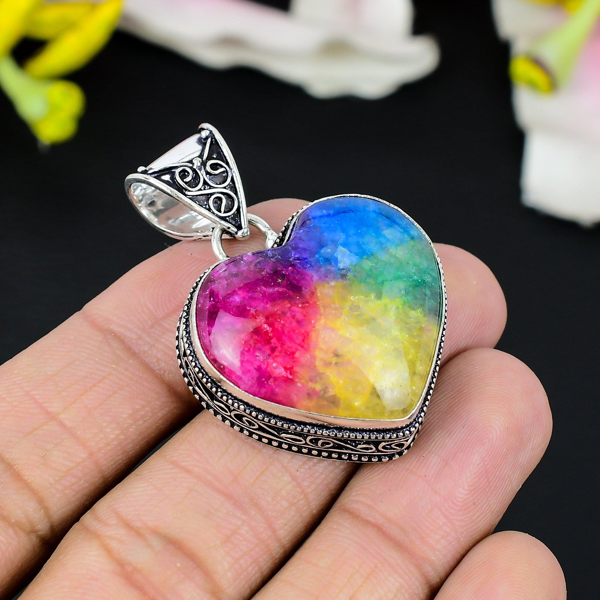 

Rainbow Solar Quartz Gemstone Handmade 925 Steling Silver Pendant 2.17 KG-330