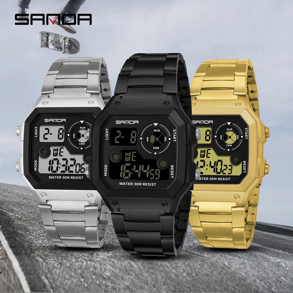 SANDA Men's Waterproof Multifunctional Steel Band Electronic Watch