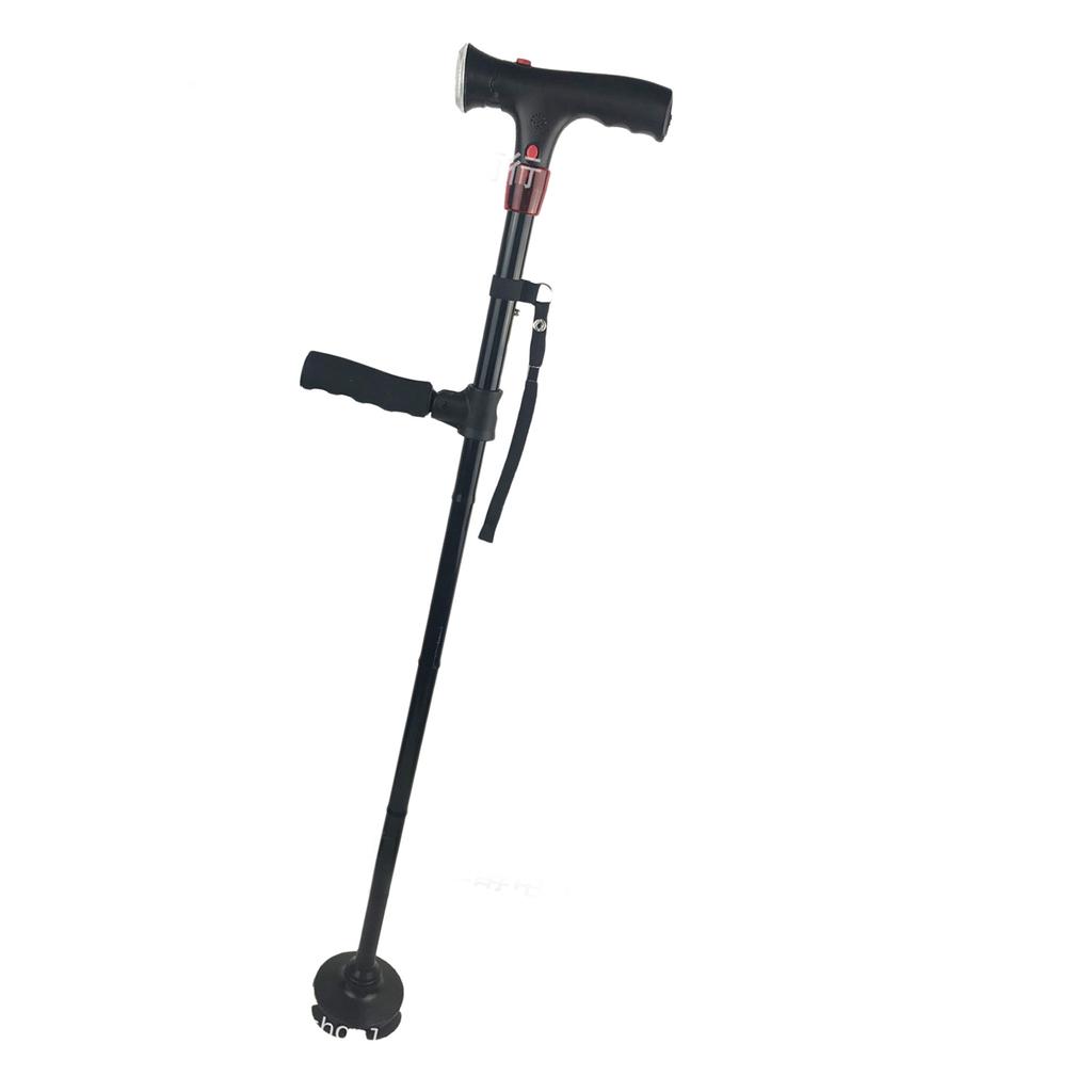 Double Handle Cane with Alarm & LED Light, Adjustable Walking Stick for Seniors, Elderly Crutch for Outdoor, Indoor Use - Foldable, Portable