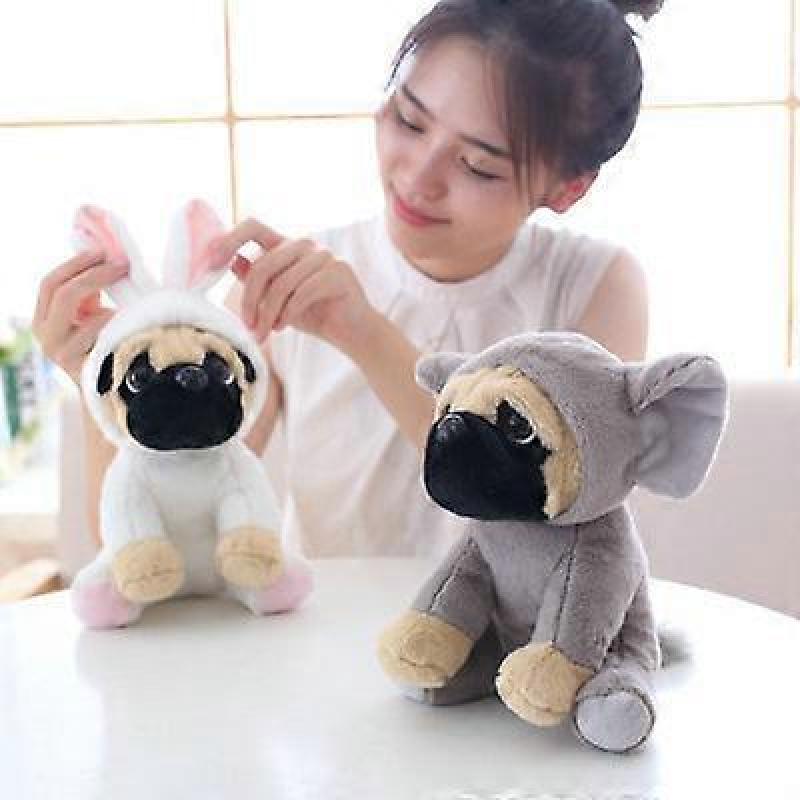 Cute Pug Stuffed Animal Cosplay as Gray Elephant Plush Toys Soft Pug Dog Toy in Elephant Costume Toys Pug Dog Stuffed Puppy Animals for Kids 14 Inch