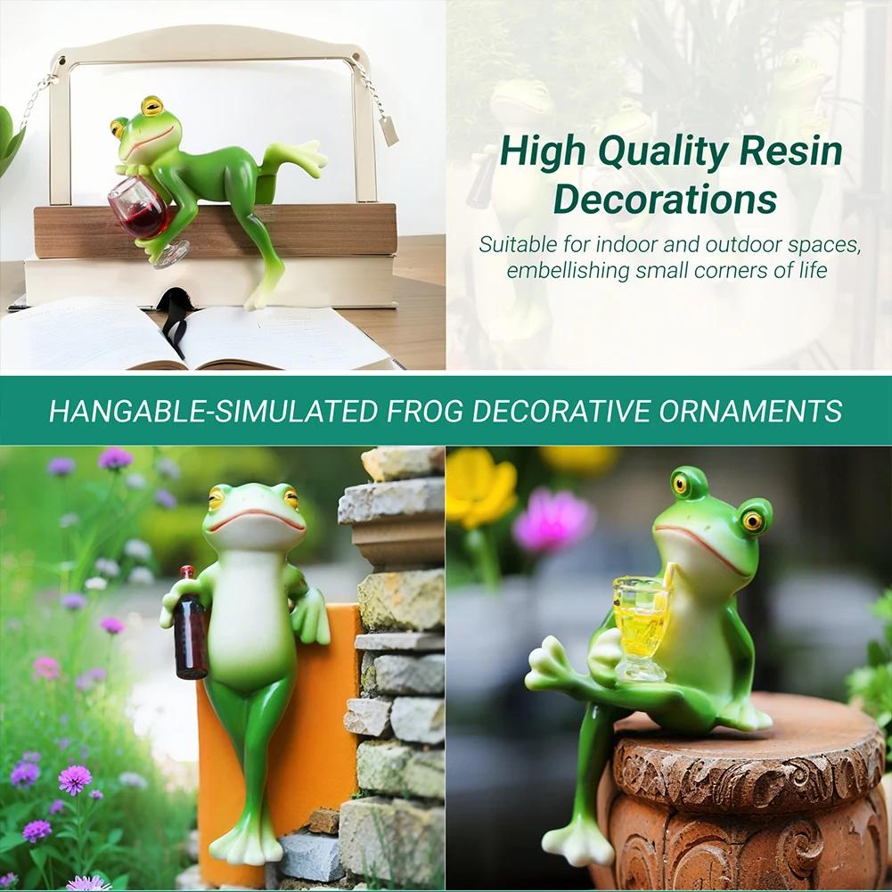 Resin Hanging Frog Figurine Planter Pot Decorations Funny Drinking Frog Statue Flower Pot Edge Animal Ornament Garden Decors