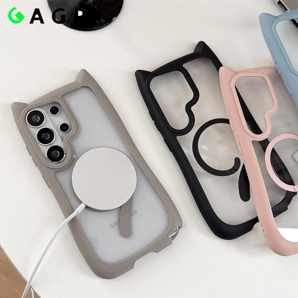 Ins Cute Cat Ear for Case For Samsung Galaxy S26 S2 S24 S23 Ultra Plus Magnetic Wireless Charge Shockproof Cover