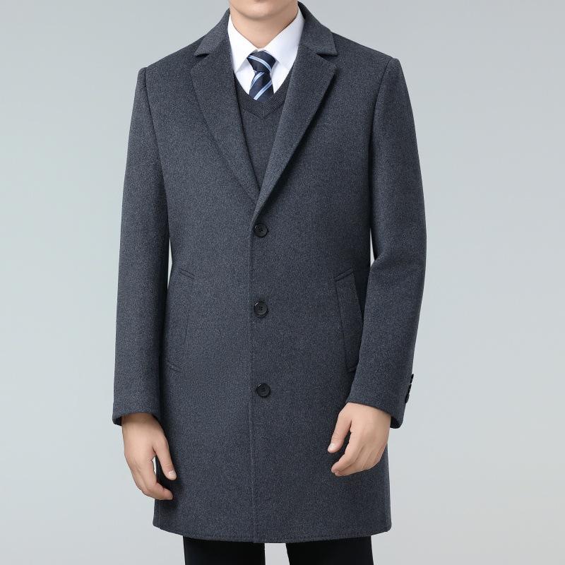 Double-sided cashmere coat men's mid-length winter British style suit collar thickened down lining wool woolen coat