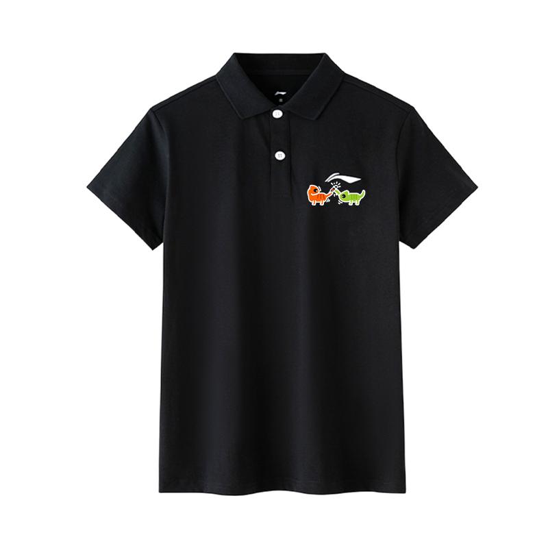 LiNing Two Lizard Casual Versatile Fashion Print Solid Color Breathable Relaxed Short Sleeve Polo Shirt Unisex Polo Shirts APLT137-1(TEAM702-A11)