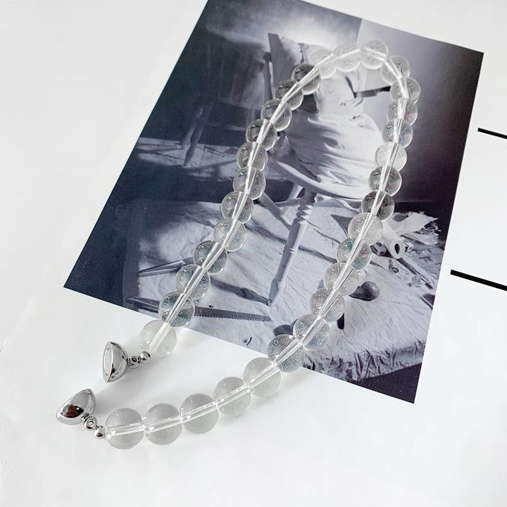Korean Minimalist Black Agate Beaded Necklace with Freshwater Pearl Clavicle Chain for Women