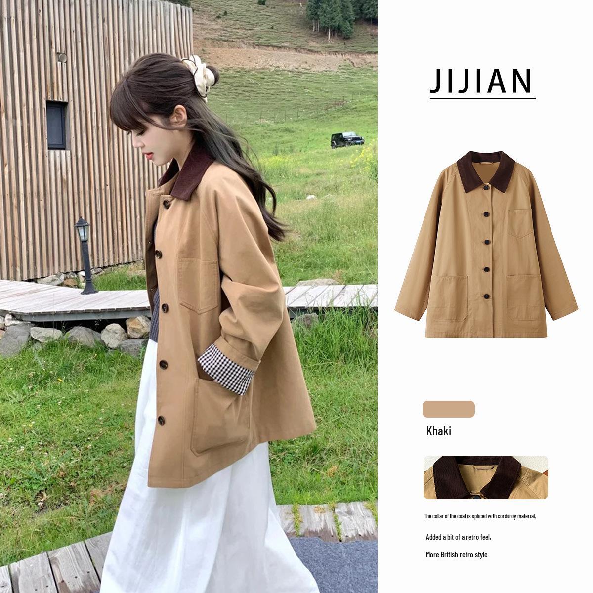 

2024 Early Autumn British Retro Petite Cotton Drop-Shoulder Hunting Trench Coat M (4)