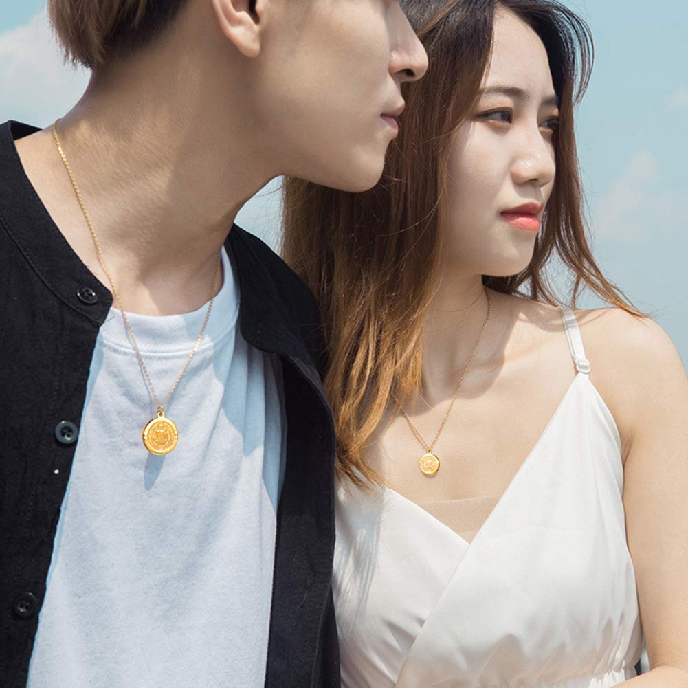 Rockyu Partner-Halsketten für und Silber Rund Antikes Amulett Einzeln verkauft Paare, Schlicht, Herren Damen, Titan, Religiös, Jesus, Anhänger,