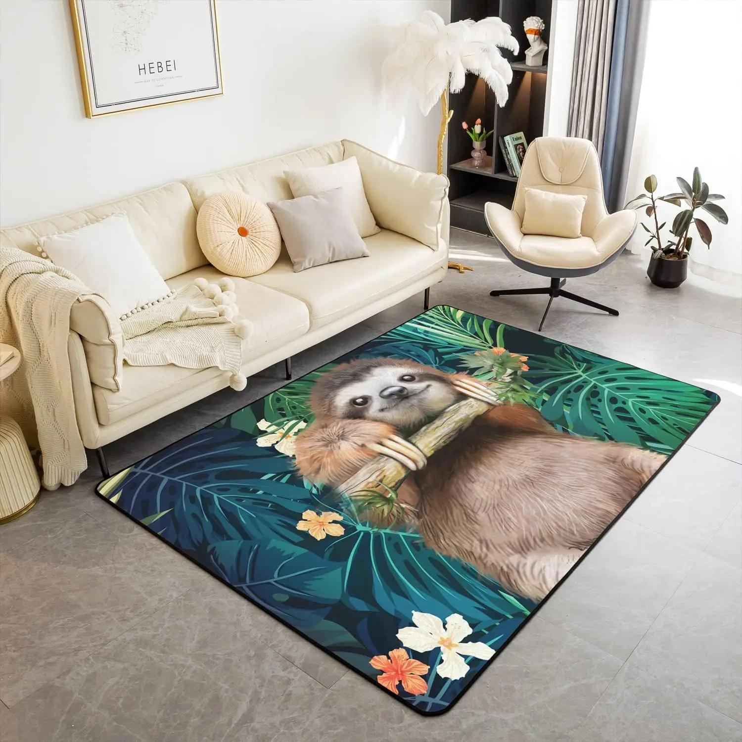 

Cute Sloth Area Carpet Kids Cartoon Animal Decoration for Boys Girls Flower Floral Print Living Room Rugs Farm Zoo Garden Theme 40x60cm 16x24 inch