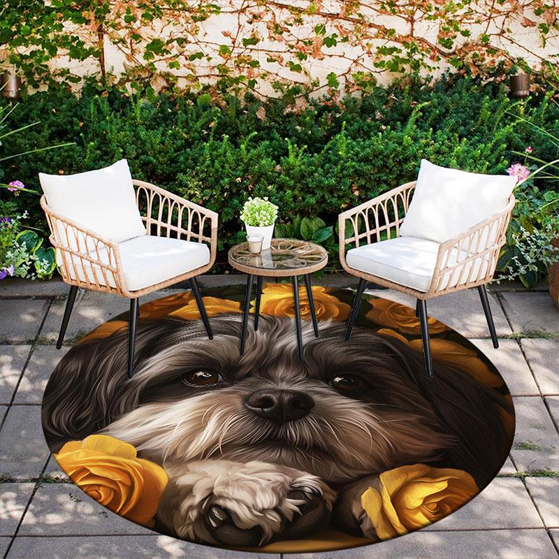 Shih Tzu & Flowers Pattern Round rug,Carpet Rug for Living Room Bedroom Playroom ,Non-slip Floor Mat,Holiday Gifts and Birthday Gifts.