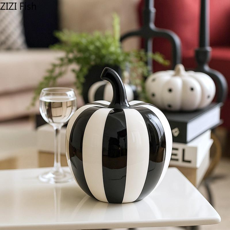 Black and White Striped Apples/pear Ceramic Statue Desk Decoration Minimalist Fruits Sculpture Ornaments Room Aesthetic Decor