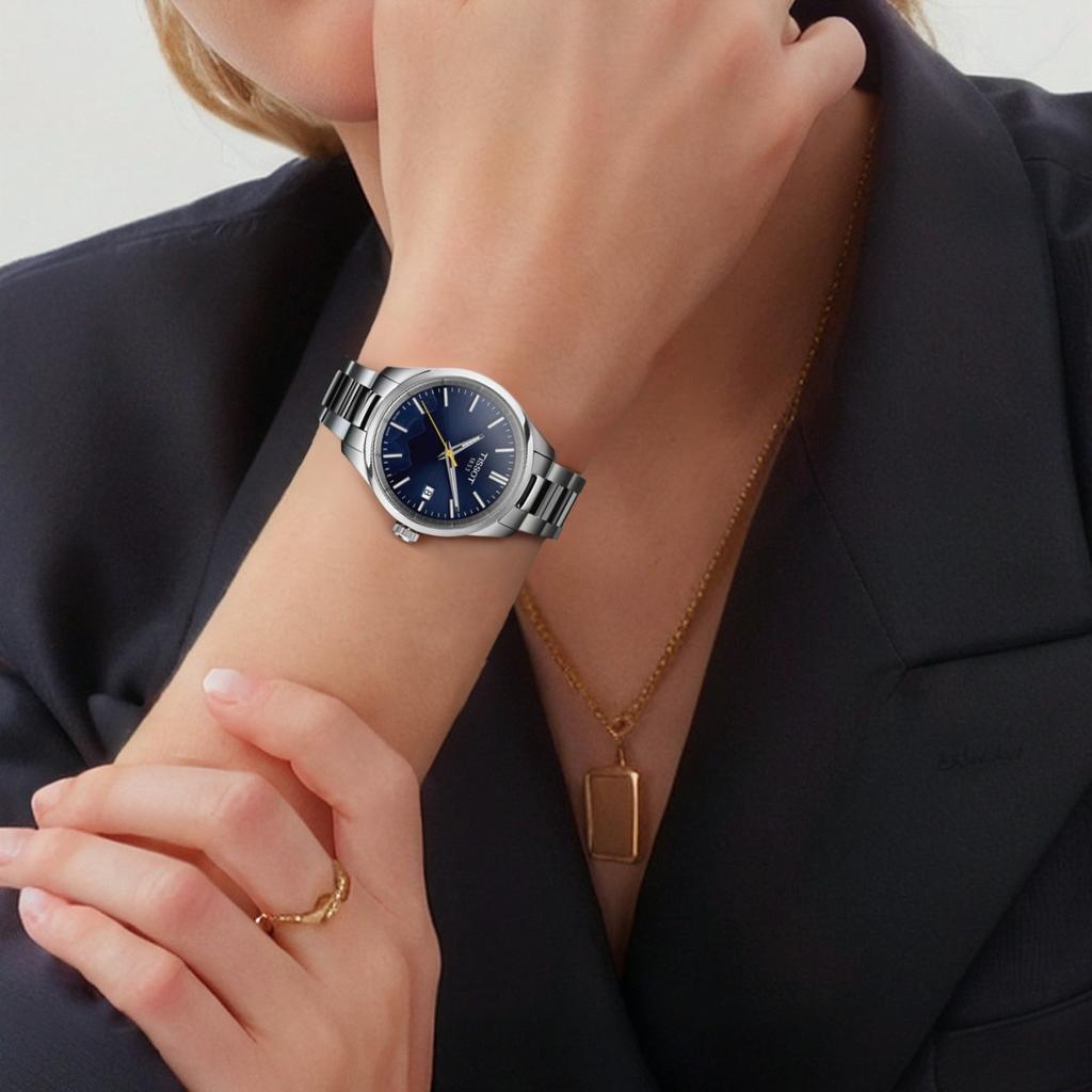 TISSOT PR Quartz Movement 100m Water Resistance Women's Watch 34mm Blue Dial Stainless Steel Case T150.210.11.041.01