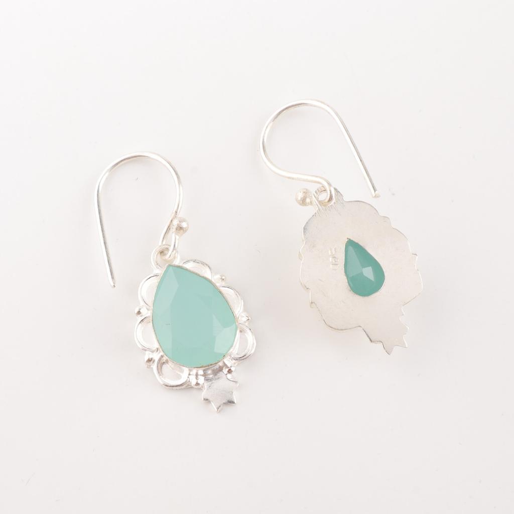 Kamień szlachetny Chalcedon Akwamarynowy Srebro Próby 925 Biżuteria Ręcznie Robione Kolczyki 1,6" Dla Niej EE-163-18