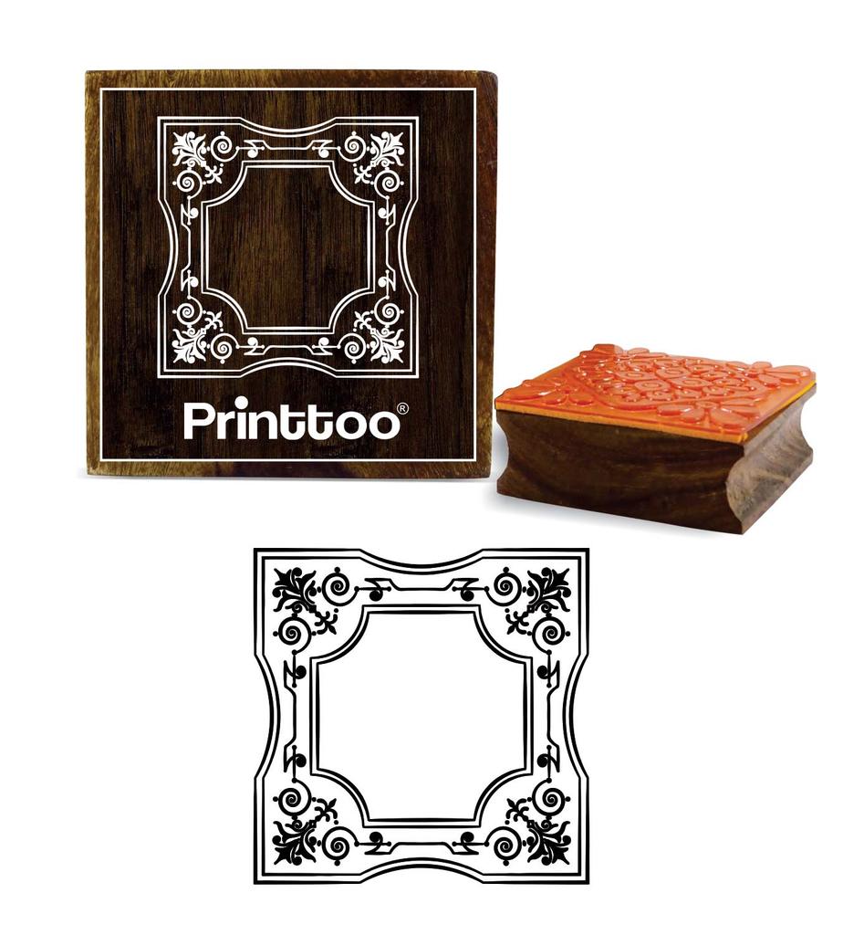 Printtoo Square Border Frame Pattern Brown Wooden Rubber Stamp Scrap-booking-2 X 2
