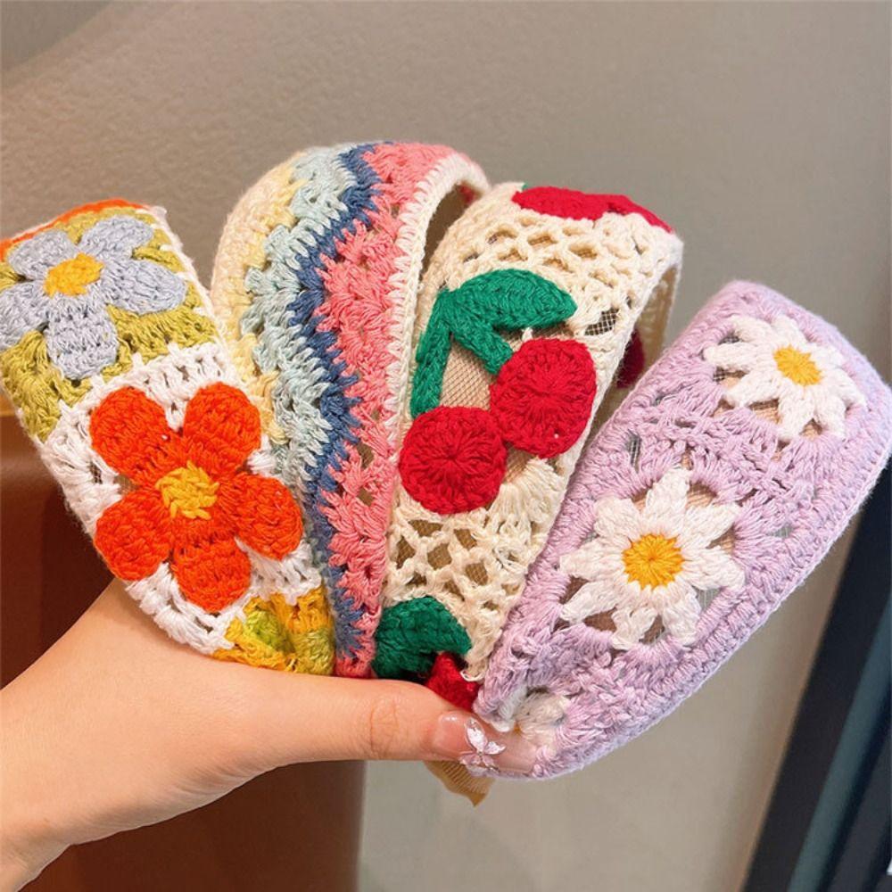 Crochet Knitted Kids Headband Colorful Children Hair Band Sweet Wide Hair Hoop  Daily