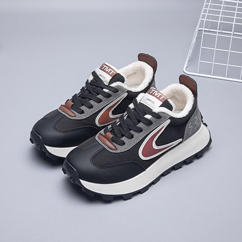 

Флисовая толстая подошва, увеличивающая рост, вафельная обувь для девушек и студентов, универсальная обувь для катания на доске, нескользящая спортивная повседневная обувь, обувь для папы 40 чёрный