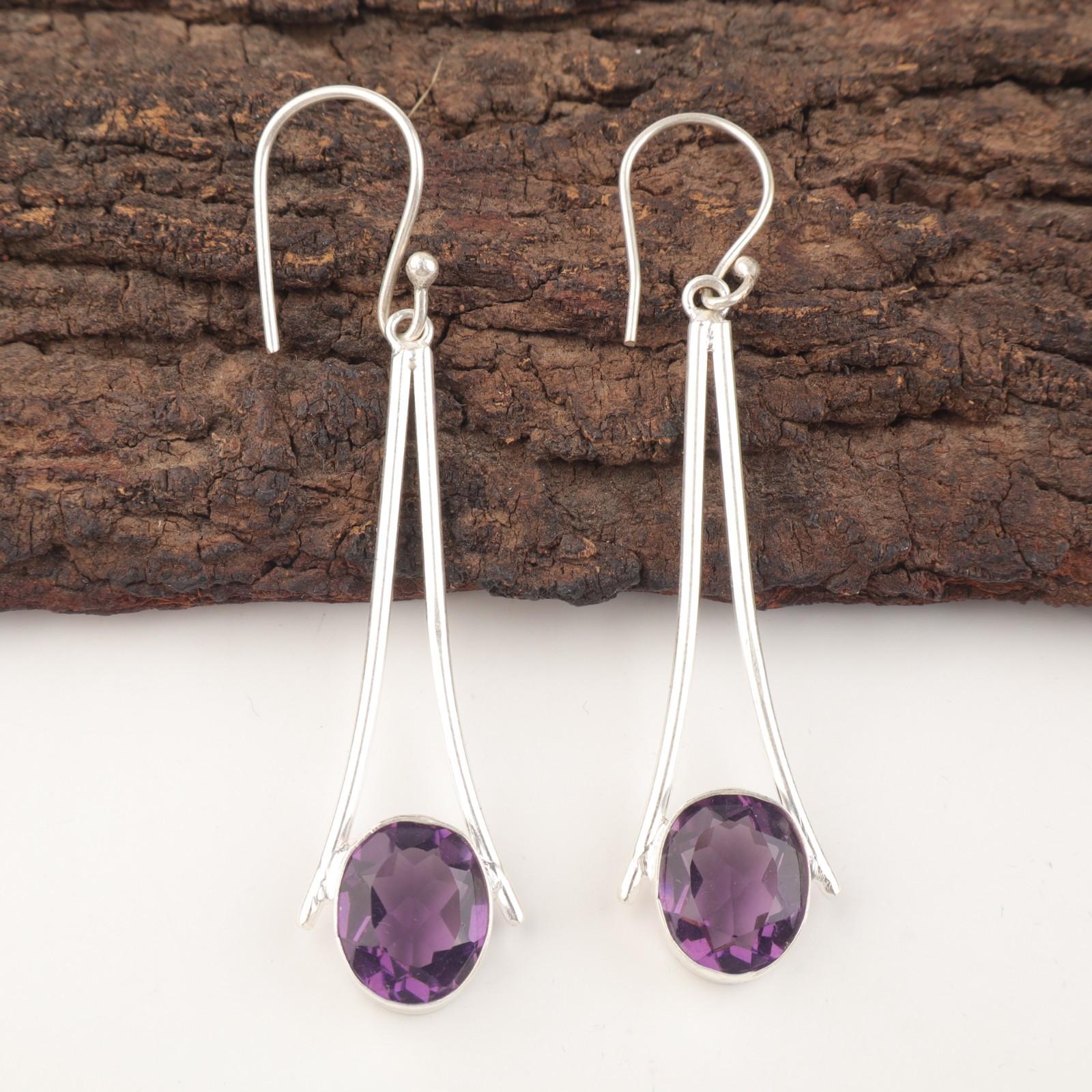 

Овальный аметист драгоценный камень стерлинговое серебро модные висячие помолвочные серьги в стиле бохо EE-136-11