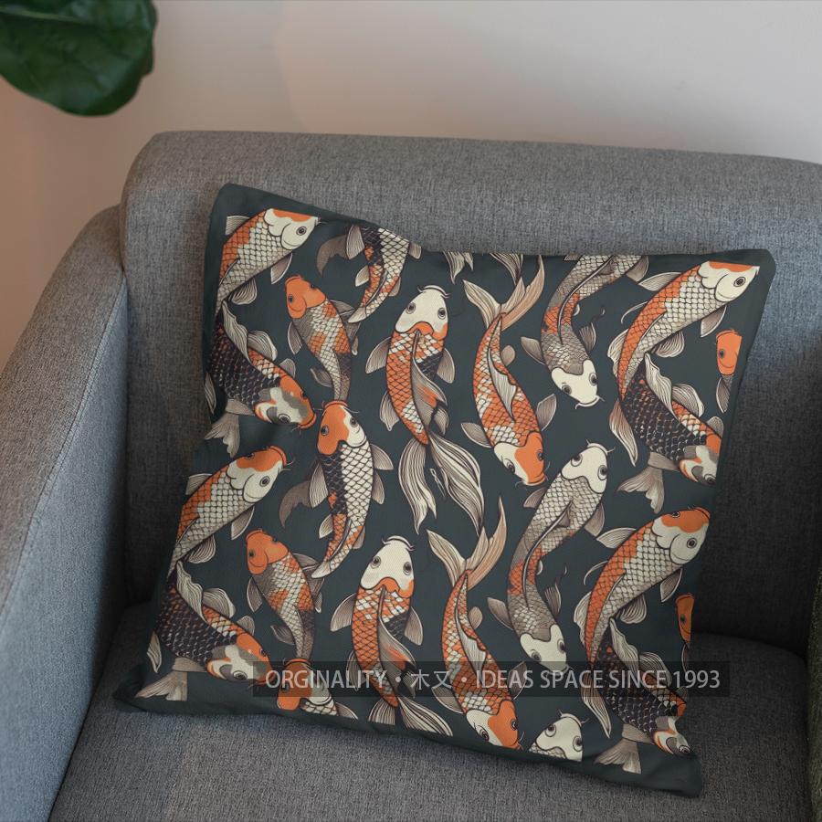 2D Stylish Koi Fish Pattern Decorative Pillow Cover Pattern Cushion Cover Suitable For Sofa Bedroom Car Pillow Cover