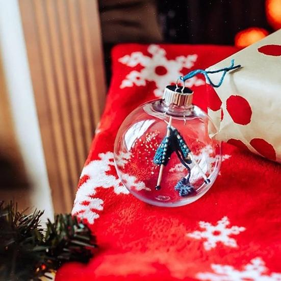 Holiday Sewing Snow Ball Ornament Plastic Clear Balls Xmas Hanging Ornament Seamstress Gift for Knitters Yarn Lovers