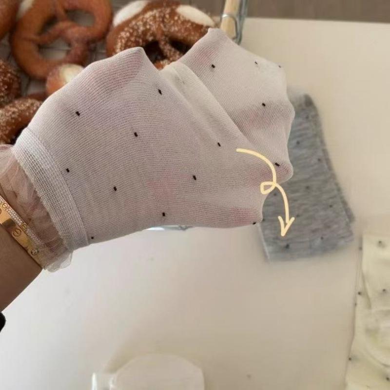 5 Pairs of Spring and Summer Polka Dot Lace Mid-calf Socks, Ballet-style Pile Socks, Teenage Mid-calf Socks