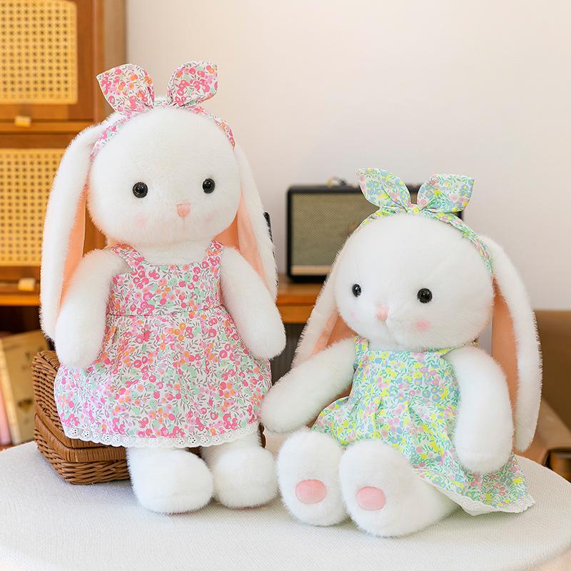 Super Cute Colorful Rabbit Plush Toy Girl Birthday Gift Flower Skirt Rabbit Doll Sleeping Pillow Healing Bay Window Decoration
