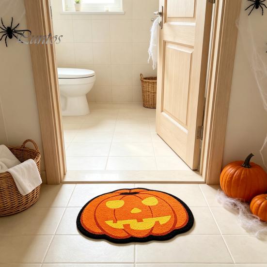 Durable Fade-resistant Rug Halloween Bathroom Rug, Spider Web Bath Mat, Gothic Pumpkin Lantern High-definition Printed Carpet Non-Slip Area for Front