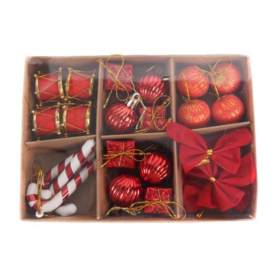 24Pcs/Box Christmas Ornament Gift Box Candy Cane Ball Mini Bowknot Xmas Tree Hanging Ornament Holiday Festival Party Decor Pendant