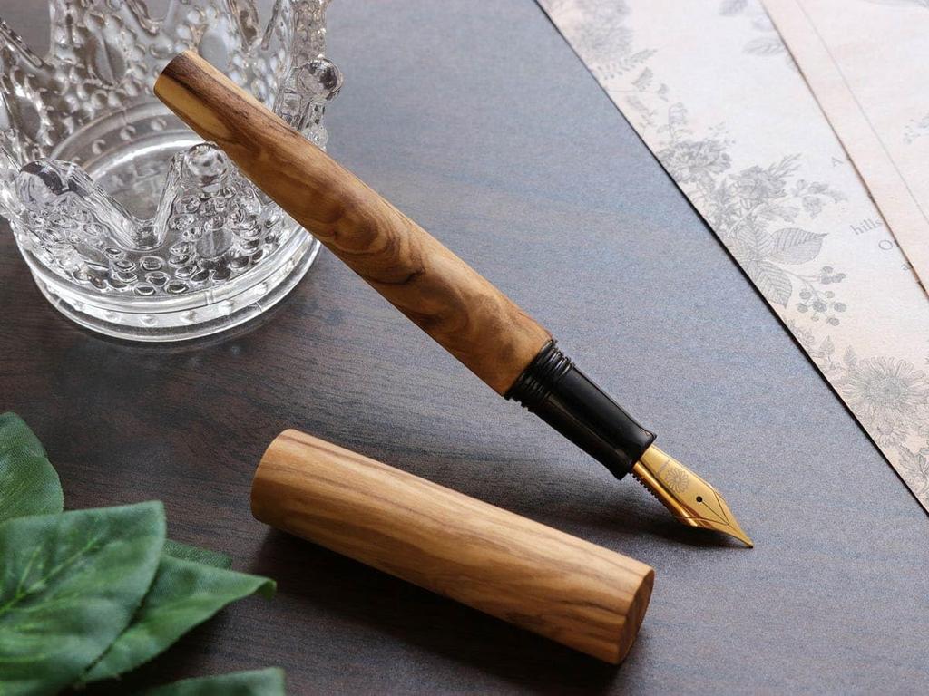 WANCHER Sekaiju Fountain Pen Olive Wood Barrel Carefully Selected from the Finest Woods Fountain Nib World's [Wancher Pen] (KEIRYU - Keiryu)