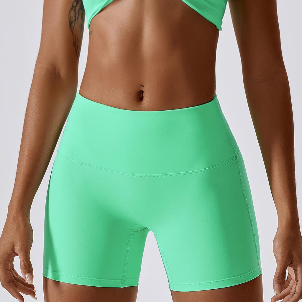 Candy Color Quick-Dry High-Waisted Nude Yoga Shorts - Hip-Lifting Running Fitness Leggings